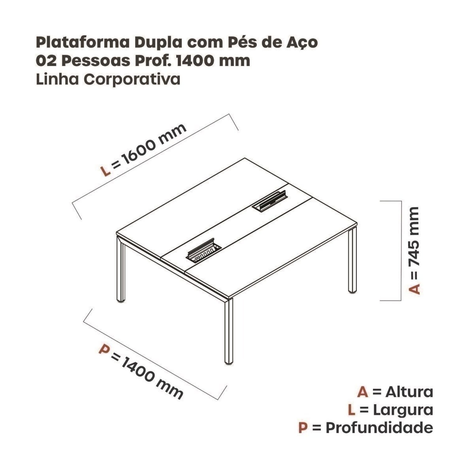 Mesa Plataforma Dupla com Pé de Aço para Coworking 160x140/2p Pdc16/14/2p - 2