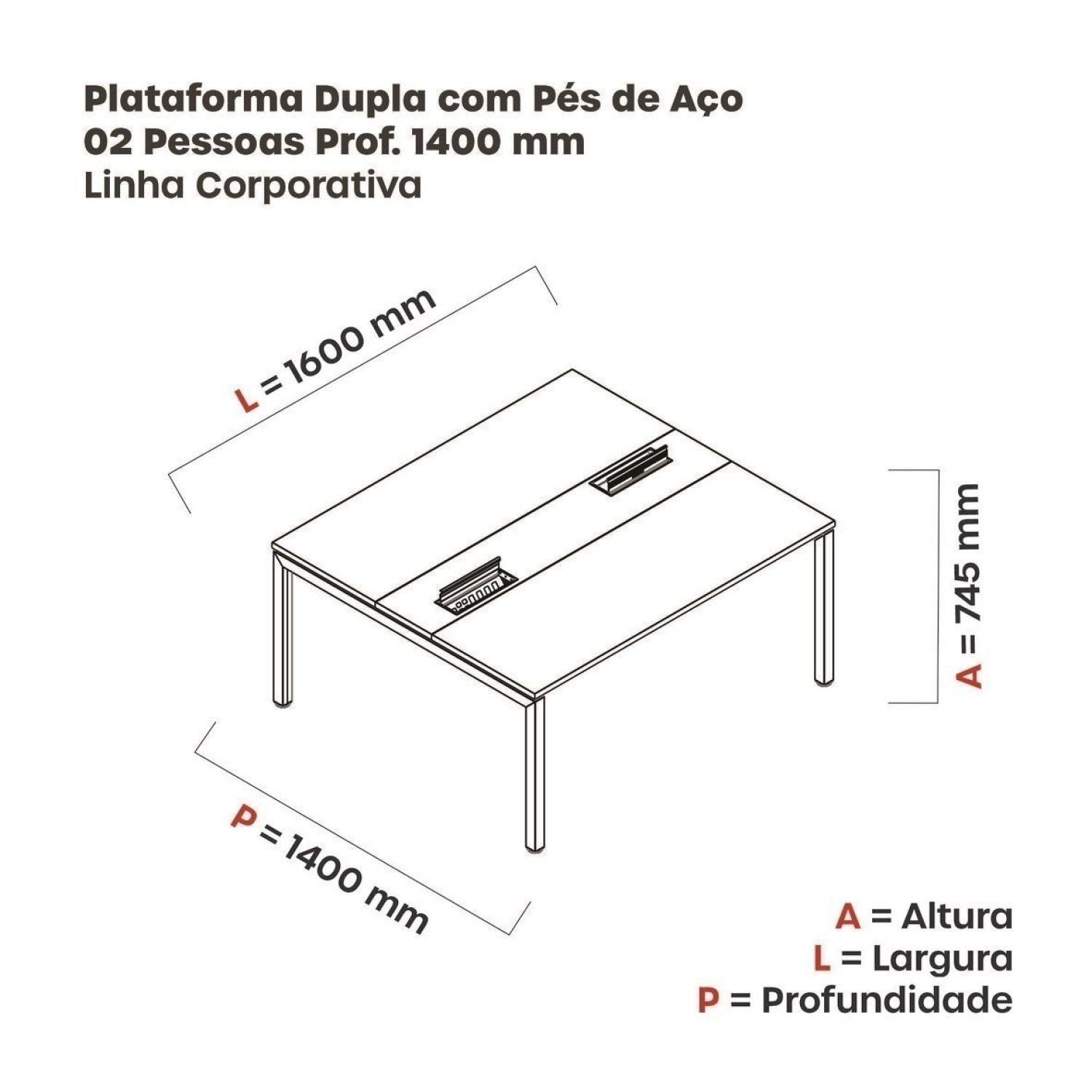 Mesa Plataforma Dupla com Pé de Aço para Coworking 160x140/2p Pdc16/14/2p - 3