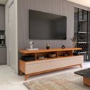 Ver imagem 4 de Rack para Tv até 72 Polegadas Home 3 Gavetas Nature/off White - Panorama Móveis