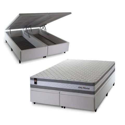 Conjunto Box Baú Alpine Branco 193x203x72 c/ Molas Ensacadas