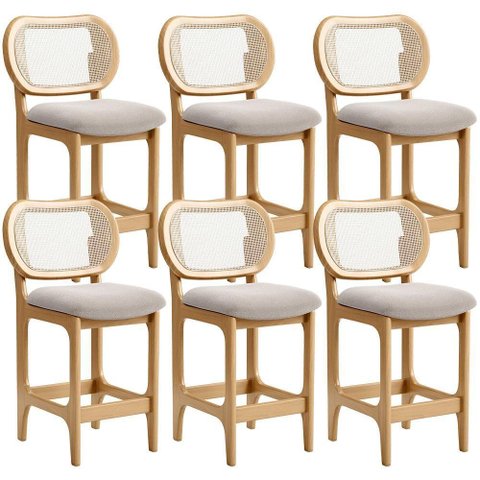 Kit 6 Banquetas Baixa Bar Cozinha Sala de Jantar Betta L02 Mel Tela Bouclê Creme - Lyam Decor