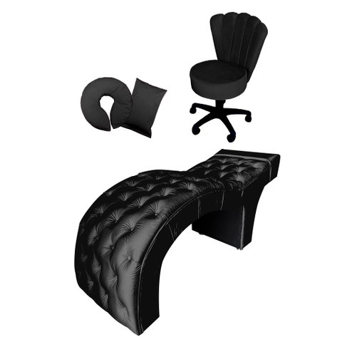 Kit Maca + Mocho + Almofadas - Estética Fixa Profissional Estofada Captone - Corino Preto - 60cm Lar