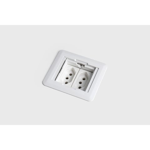 Caixa de Tomada Embutir Mesa 2 Tomadas Flex Tampa Retrátil Branco
