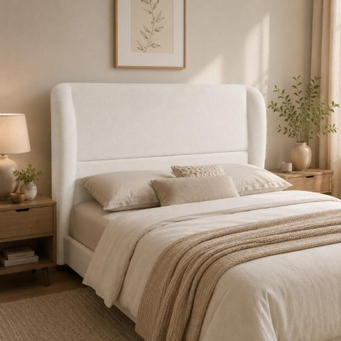 Cabeceira de Cama Box King 1,95m Livia Boucle Creme - Mirra Decor