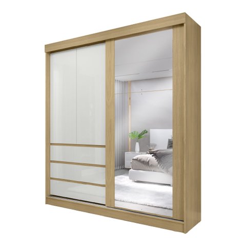 Guarda-roupa Casal Bagda 100% MDF 3 Portas 3 Gavetas com Espelho