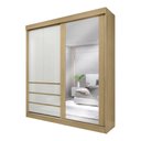 Ver imagem 3 de Guarda-Roupa Casal Bagda 100% MDF 3 Portas 3 Gavetas com Espelho Bege/Castanho/Off White