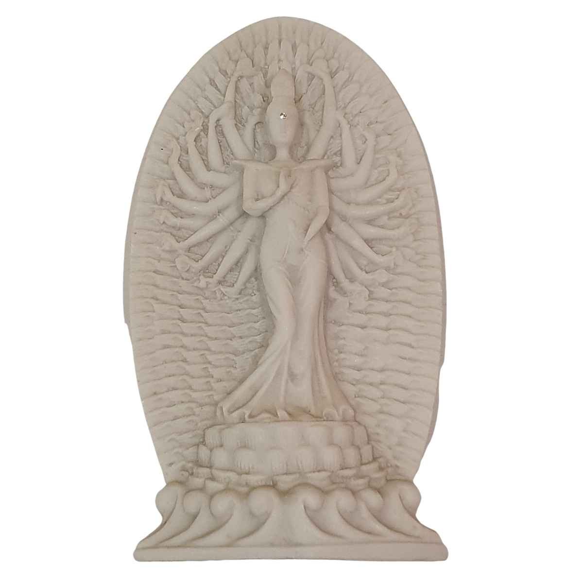 Escultura de Kwan Yin Medusa de Pó de Mármore Branca 18cm