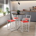 Ver imagem 1 de Conjunto Mesa Redonda Preta 4 Cadeiras Pequena Estofado Industrial White