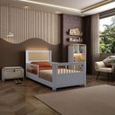 Ver imagem 2 de Cama Infantil Montessoriana Reversível LED Rattan e Grade de Proteção Wave Casatema MadeiraOriginals Branco/Marrom