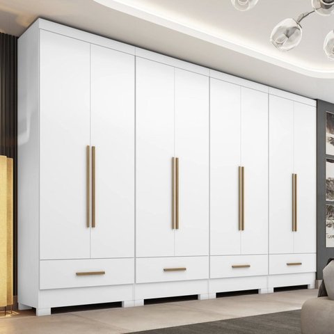 Quarto Modulado 100% MDF 4 Peças 8 Portas 4 Gavetas Smart Plus Branco