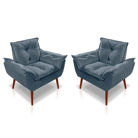 Kit C- 02 Poltronas Opala Luxo Suede Azul Turquesa