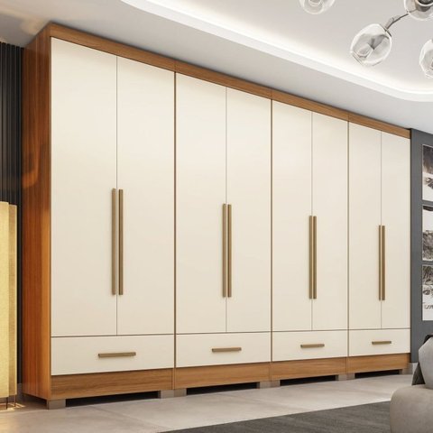 Quarto Modulado 100% MDF 4 Peças 8 Portas 4 Gavetas Smart Plus Bege/Cinamomo/Offwhite