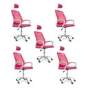 Ver imagem 2 de Kit 5 Cadeiras Escritório Diretor Tela Mesh com Encosto de Cabeça Rosa + E-book