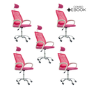 Ver imagem 1 de Kit 5 Cadeiras Escritório Diretor Tela Mesh com Encosto de Cabeça Rosa + E-book