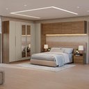 Ver imagem 1 de Quarto Completo de Canto Casal 610 cm com Mesa de Cabeceira Rustic/Crema Neo Madesa