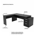 Ver imagem 6 de Escrivaninha Mesa Escritório em L Diretor 3 Gavetas