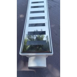 Ralo Linear 6x50 modelo Grelha Inox Polida Desenho Reto Coletor Branco - Ficone Reis - 1