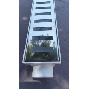 Ralo Linear 6x50 modelo Grelha Inox Polida Desenho Reto Coletor Branco - Ficone Reis