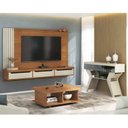 Ver imagem 1 de Conjunto Sala de Estar Painel para TV até 75 pol com Mesa de Centro Dunas e Aparador com Espelho Marrom
