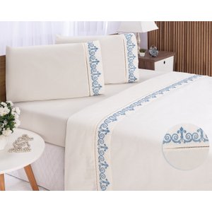 Jogo de Lençol Queen em Promoção Atena Palha com Azul 4pçs