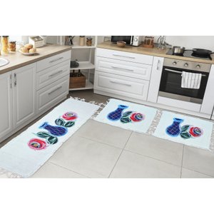 Jogo Passadeira Cozinha Kit 3 Peças Mexicano Pintado a Mão Vasos e Flores