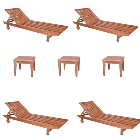 Conjunto 4 Espreguiçadeiras e 3 Mesinha de Centro para Jardim em Madeira Maciça Marrom
