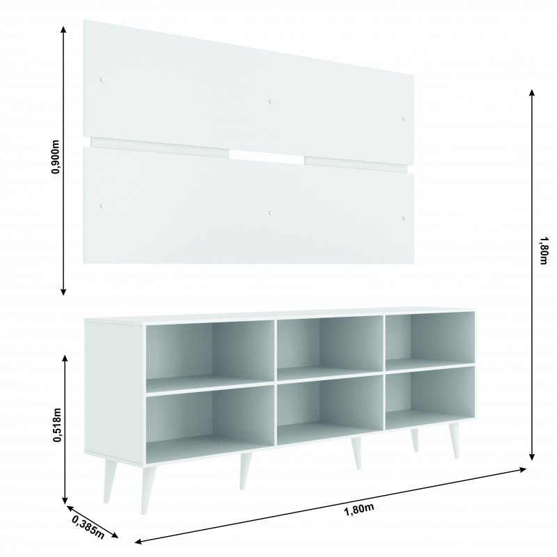 Rack Estante Retrô C/ Painel Branco P/ TV Até 55 Polegadas - 3