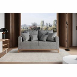 Sofá 2 Lugares Decorativo 1,60cm Beni Base Madeira Linho Cinza Beny - Montanaris Decor - 3
