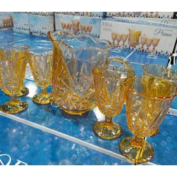 Jogo de Taças com Jarra para Refresco Suco Chá Gelado Água em Cristal Cor Laranja Luster - 7 Peças - 4