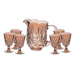 Jogo de Taças com Jarra para Refresco Suco Chá Gelado Água em Cristal Cor Laranja Luster - 7 Peças - 1