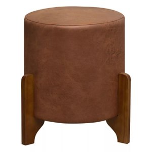 Puf Thor Puff Redondo com Pés em Madeira 35x35cm Tecido Corano  Cor Marrom Camel