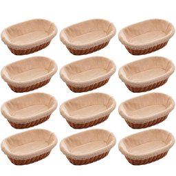 12 Cestas Porta Pão 24x17cm Servir Restaurantes Oval Rattan Plástico Forro Tecido Cesto Lyor - 1