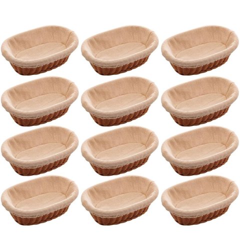 12 Cestas Porta Pão 24x17cm Servir Restaurantes Oval Rattan Plástico Forro Tecido Cesto Lyor