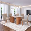 Ver imagem 1 de Sala de Jantar 6 Lugares Tampo de Vidro 210 cm Alice Cadeiras Madeira Maciça Cinamomo/Bege - Panoram