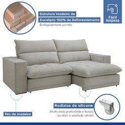 Sofá Retrátil e Reclinável 210cm Martinho Boucle - 6