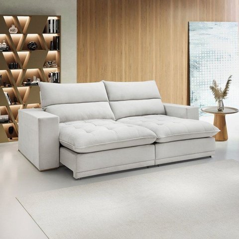 Sofá Retrátil e Reclinável 3 Lugares Boucle Gelo Martinho 210cm Yescasa