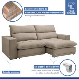 Sofá Retrátil e Reclinável 210cm Martinho Boucle - 6