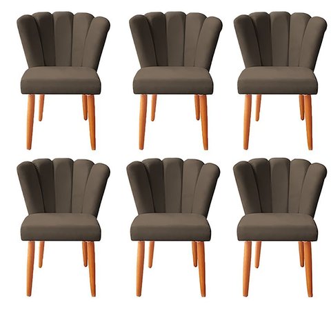 6 Cadeiras Jantar Reforçada Decorativa Pétala Suede Marrom