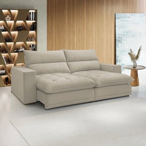 Sofá Retrátil e Reclinável 4 Lugares Veludo Bege Claro Martinho 250cm Martinho Yescasa