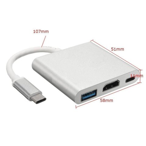 Adaptador Conversor Type-c 3.1 para Usb 3.1 Usb 3.0 e Hdmi 4k (3x1)