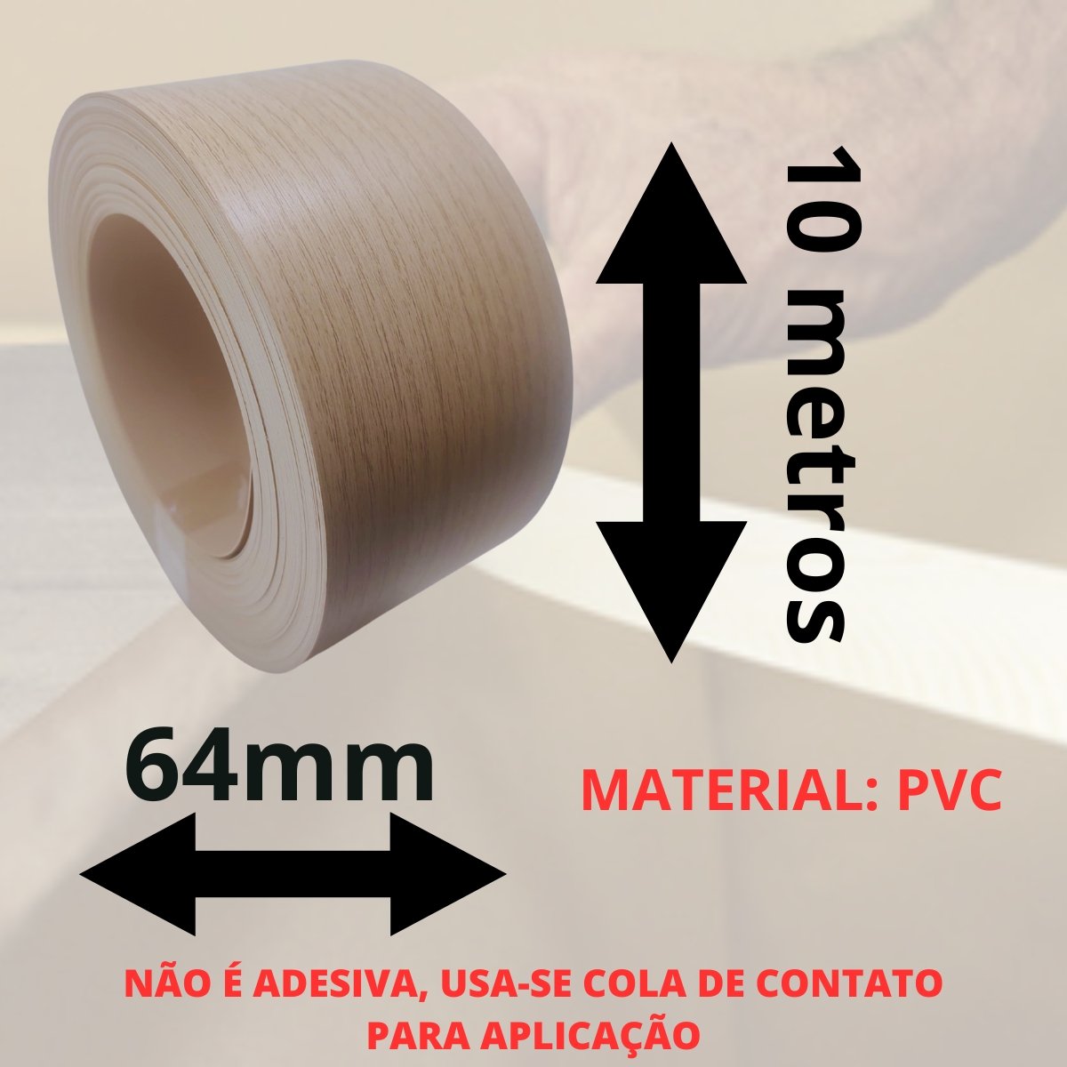 Fita de Borda Madeirado Claro Carvalho Natural 64mm X 10m Moveis Acabamento Guararapes - 3