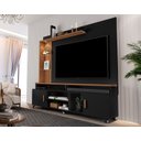 Ver imagem 2 de Estante Home Ocean para Tv até 65 Polegadas -2 Portas e Nicho com Leds -rodizio -preto/canela