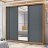 Guarda Roupa Com Espelho E Porta De Correr 242cm Freijó Cinza Ravi Shop Jm - 1