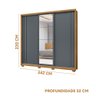 Guarda Roupa Com Espelho E Porta De Correr 242cm Freijó Cinza Ravi Shop Jm - 4