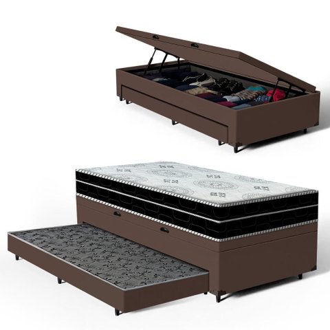 Cama Box Baú com Colchão de Espuma D45 Pillow In Anjos Ortoconfort + Auxiliar Unique Solteiro 88cm