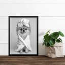 Ver imagem 2 de Quadro para Banheiro Cachorrinha Lulu de Roupão 45x34cm:moldura Branca