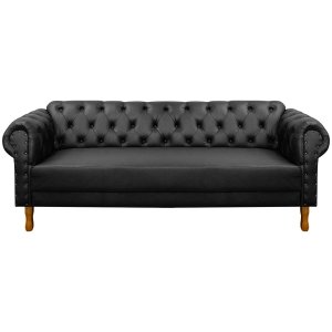 Sofá Chesterfield 200cm para Barbearia e Recepção Capitonê Corino Preto - Sofa Store:corino Preto