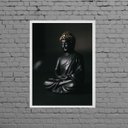 Ver imagem 1 de Quadro Fotografia Buda Negro 45x34cm - com vidro:Madeira preta
