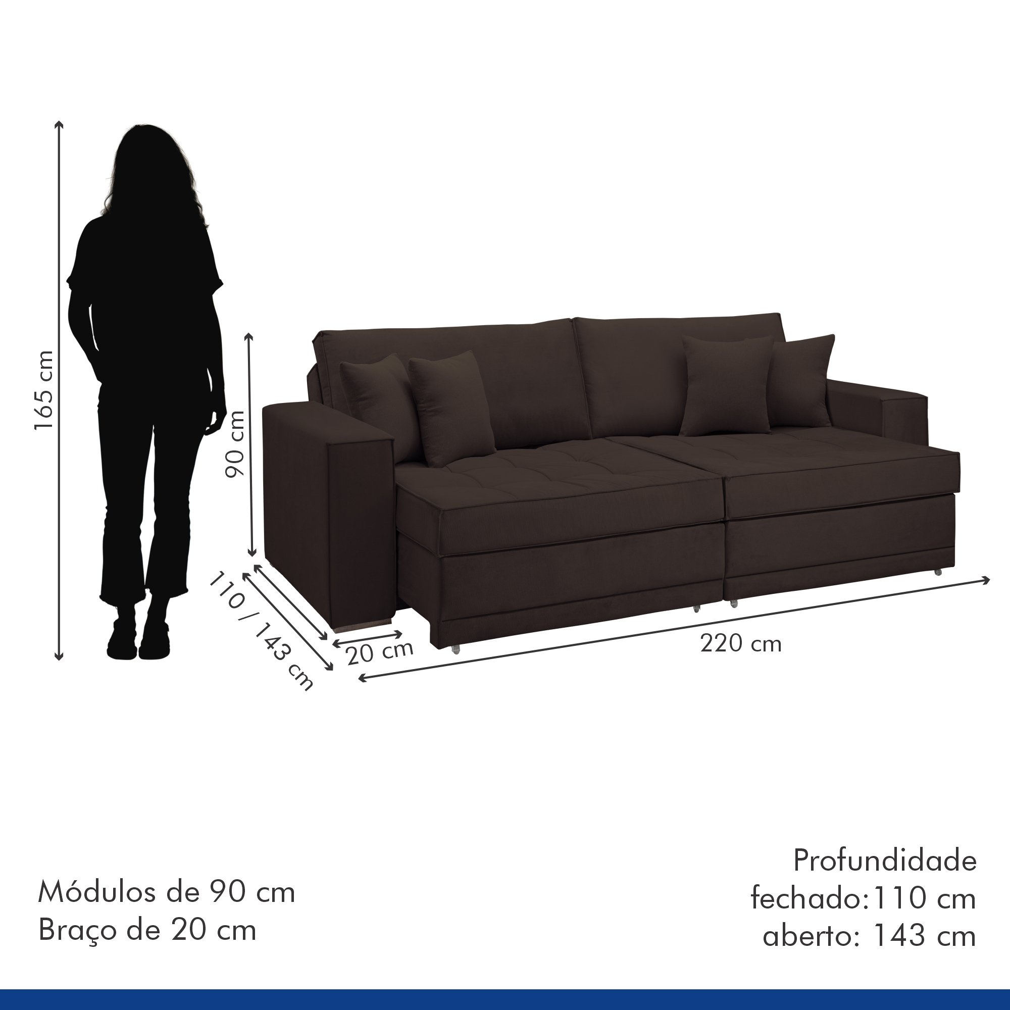 Sofá Cama Retrátil e Reclinável Noel 220cm - 10