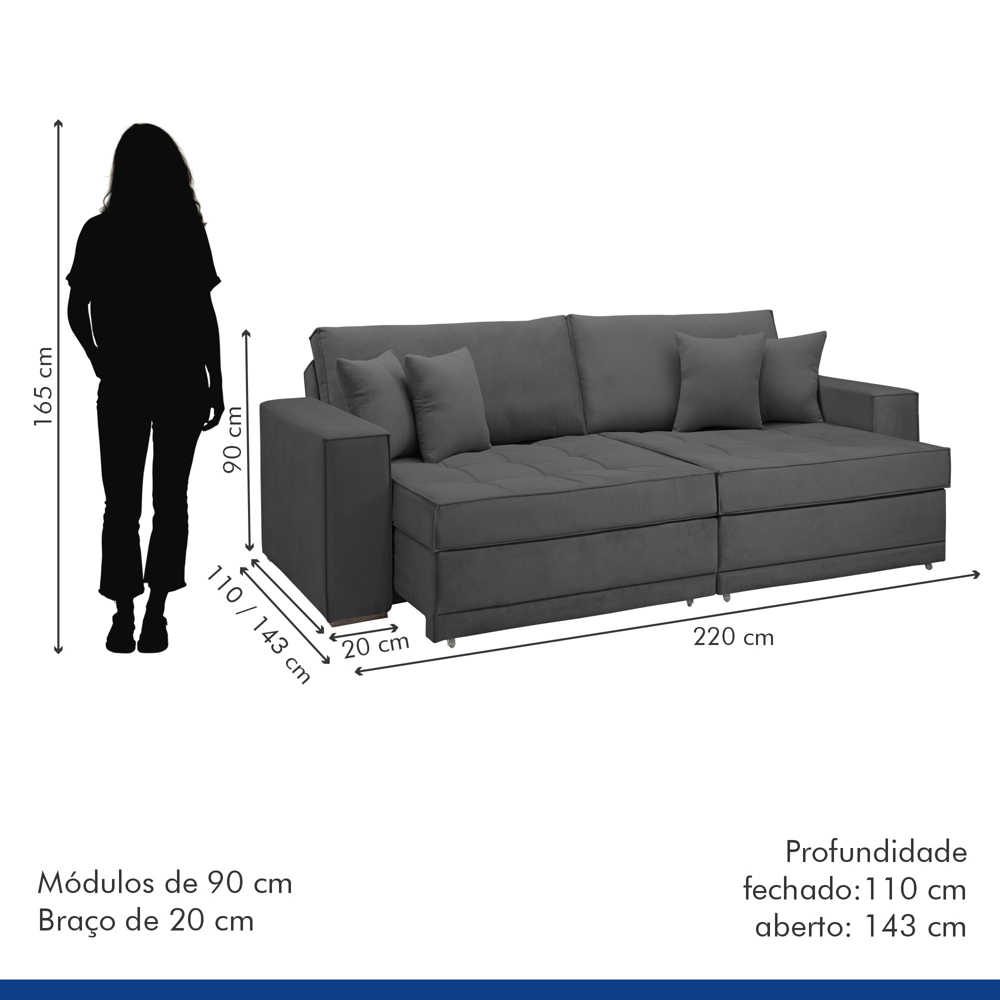 Sofá Cama Retrátil e Reclinável Noel 220cm - 10